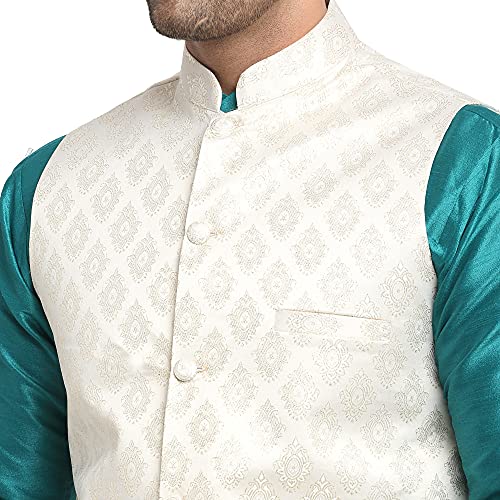 Image of SAIFOO Men's Kurta Pyjama & Printed Nehru Jacket Set.