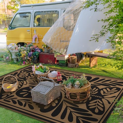 Image of GENIMO Outdoor Rug, 5'x8' Waterproof Plastic Rugs for Patio, Black