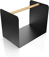 teileplus24 BHS1 Firewood Rack Indoor Outdoor Firewood Rack Metal Firewood Basket with Carry Handle Industrial Look Model: Modern Black