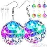 PartyFrenzy 2 Pair Rechargeable Disco Ball Earrings 16 Light Modes, Light up Earrings 32mm Flashing LED Earrings Ball for Women for Women Halloween Costume Accessories Dance Party