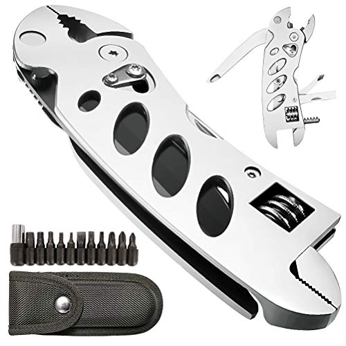 Moikin 15 in 1 Multitool Wrench, Pliers, Wire Cutter, Screwdriver Kit, Portable Folding Adjustable Multifunctional Tactical Stainless Steel Tool with Nylon Sheath for Outdoor Survival Emergency Repair