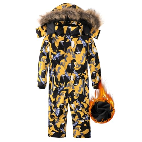 Image of AFILOK Kid's Winter Overalls Ski Suits Boy's and Girl's Waterproof Snowboard Jumpsuits One Piece Snowsuit Jackets Coats