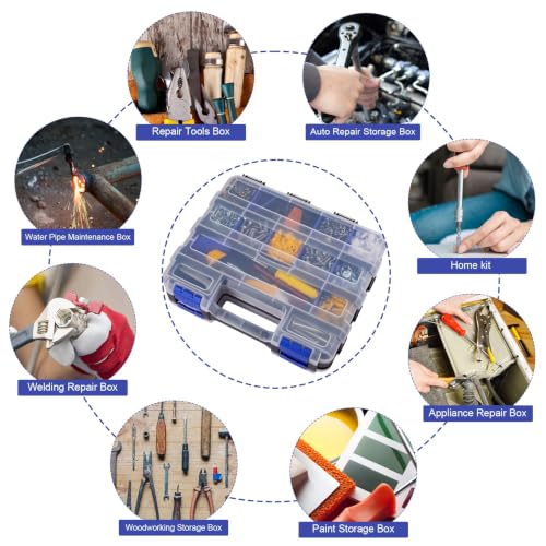 Image of Hardware Organizer Box with 34 Compartments & Removable Dividers - Durable Plastic Double Side Tools Box for Nuts, Bolts, Screws, Nails & Small Hardware (Blue)