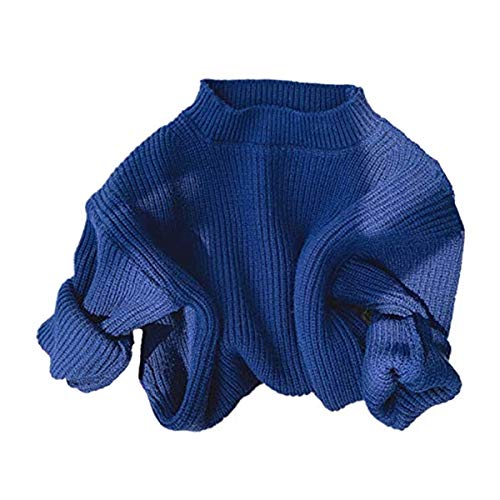 Afunbaby Baby Girl Boy Knit Sweater Blouse Pullover Sweatshirt Warm Crewneck Long Sleeve Tops for Infant Toddler (Oversized-Navy Blue, 5-6X)