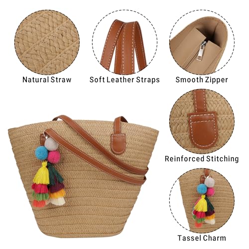Bolsa de playa de paja para mujer con asas tejidas miniatura 4