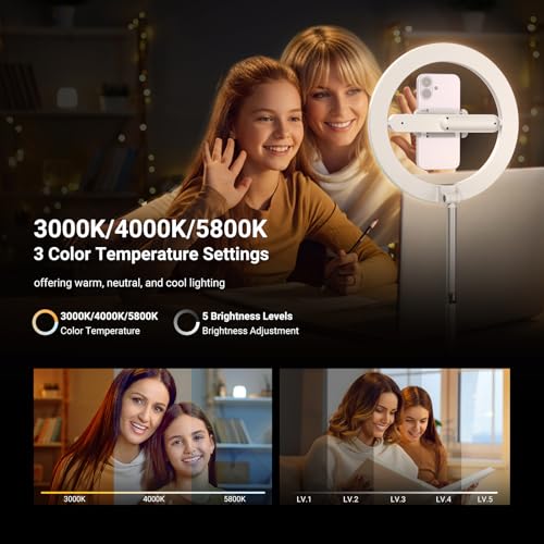 Image of NEEWER Entry Level Version 10 inch 7W LED Ring Light with Stand /Phone Holder Mount /3 Color Modes, 69 inch Telescopic Selfie Ringlight, Lighting for iPhone Streaming Makeup Lash Studio Video Recording, N18