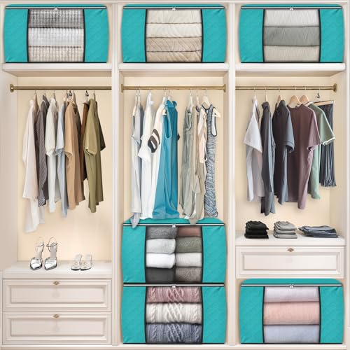 Image of Fab totes 24 Gallons Clothes Storage, Foldable Thick Fabric Blanket Storage Bags, Containers for Organizing Bedroom, Closet, Clothing, Comforter, Organization with Handle (10 Pack,Green)