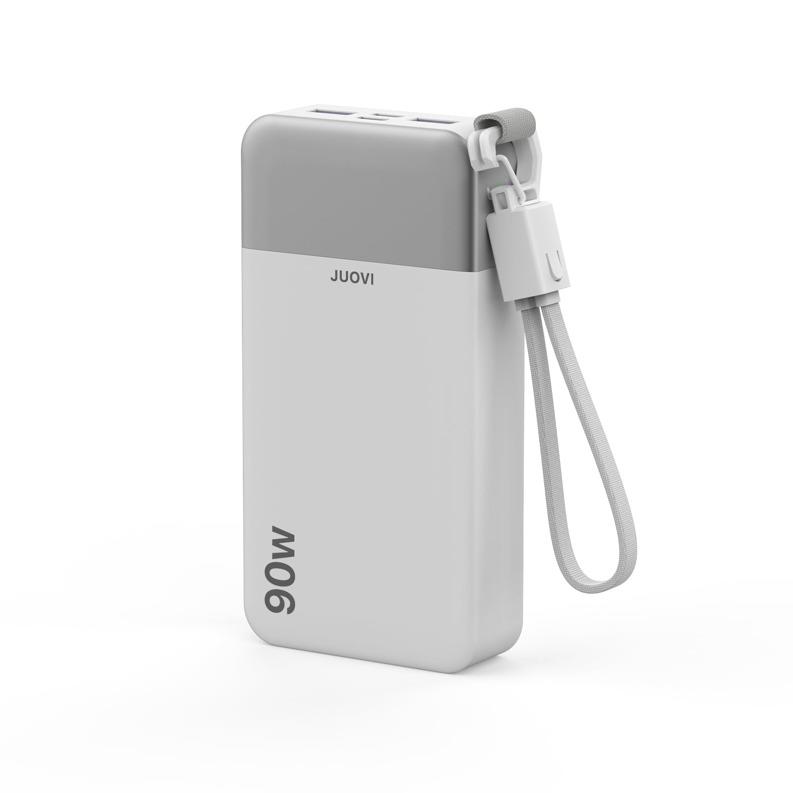 JUOVI Powerbank do laptopa 90 W, przenośna ładowarka o pojemności 20 000 mAh z wbudowanymi kablami, akumulator do szybkiego ładowania z 2 portami typu C i 2 portami USB-A, kompatybilna z MacBookiem | Power Bank USB-C 90W z odłączanym kablem, szybkie ładow