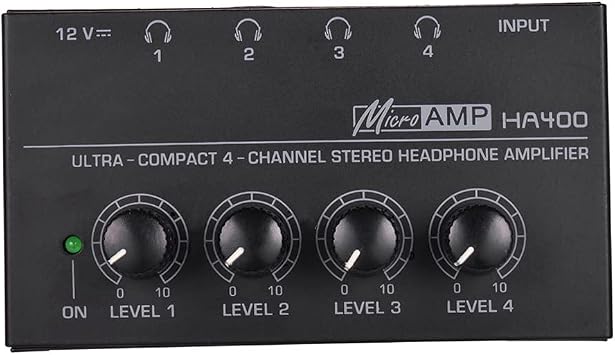 LANRU HA400 Ultra-Compact 4 Channels Mini Audio Stereo Headphone Amplifier with Power Adapter