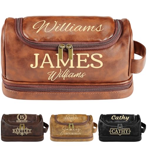 Personalized Toiletry Bag for Men, Gifts for Men, Engraved Name & Text, Custom Leather Travel...
