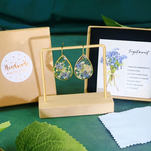 Sereney Forget Me Not Pressed Flowers Earrings, Dainty Sterling Silver Earrings as Memorial Gifts, Blue Flower Teardrop Earrings Sympathy Gifts for Loss of Loved One Dangle Earrings for Mom2