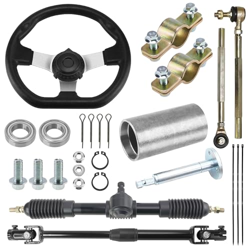 ZHEBEIMU 270mm/10.6'' Front Steering Wheel 450mm/17.7'' Rack Pinion Adjustable Shaft Tie Rod Ends Assembly with 22mm/0.87'' Handlebar Mounting Clamps for DIY 110cc 125cc 150cc Go-Karts UTVs Off-road