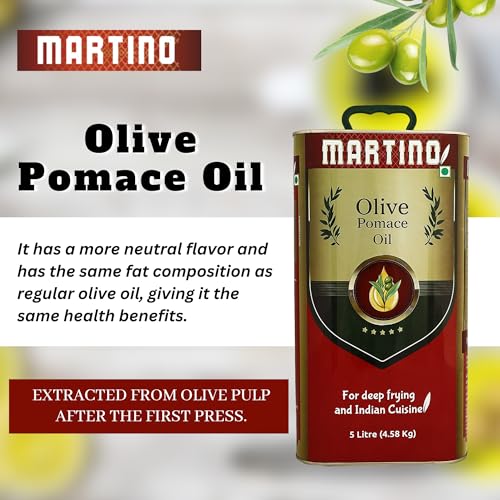 Image of Martino Olive Pomace Olive Oil 5L Tin, Roasting & Sauteing Rich Neutral Flavour, Everyday Indian Cooking & Deep Frying