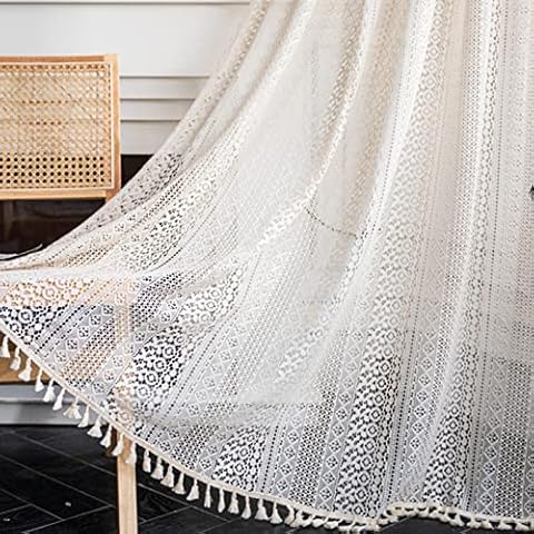 Tospass Vintage Landhausstil Häkeln Stricken Vorhang Boho Bohemien Vorhänge Aushöhlen Cover