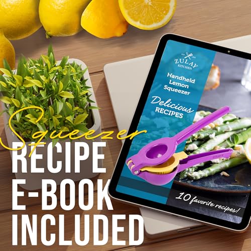 Image of Zulay Kitchen Metal 2-in-1 Lemon Squeezer - Sturdy Max Extraction Hand Juicer Lemon Squeezer Gets Every Last Drop - Easy to Clean Manual Citrus Juicer - Easy-Use Lemon Juicer Squeezer - Purple /Yellow