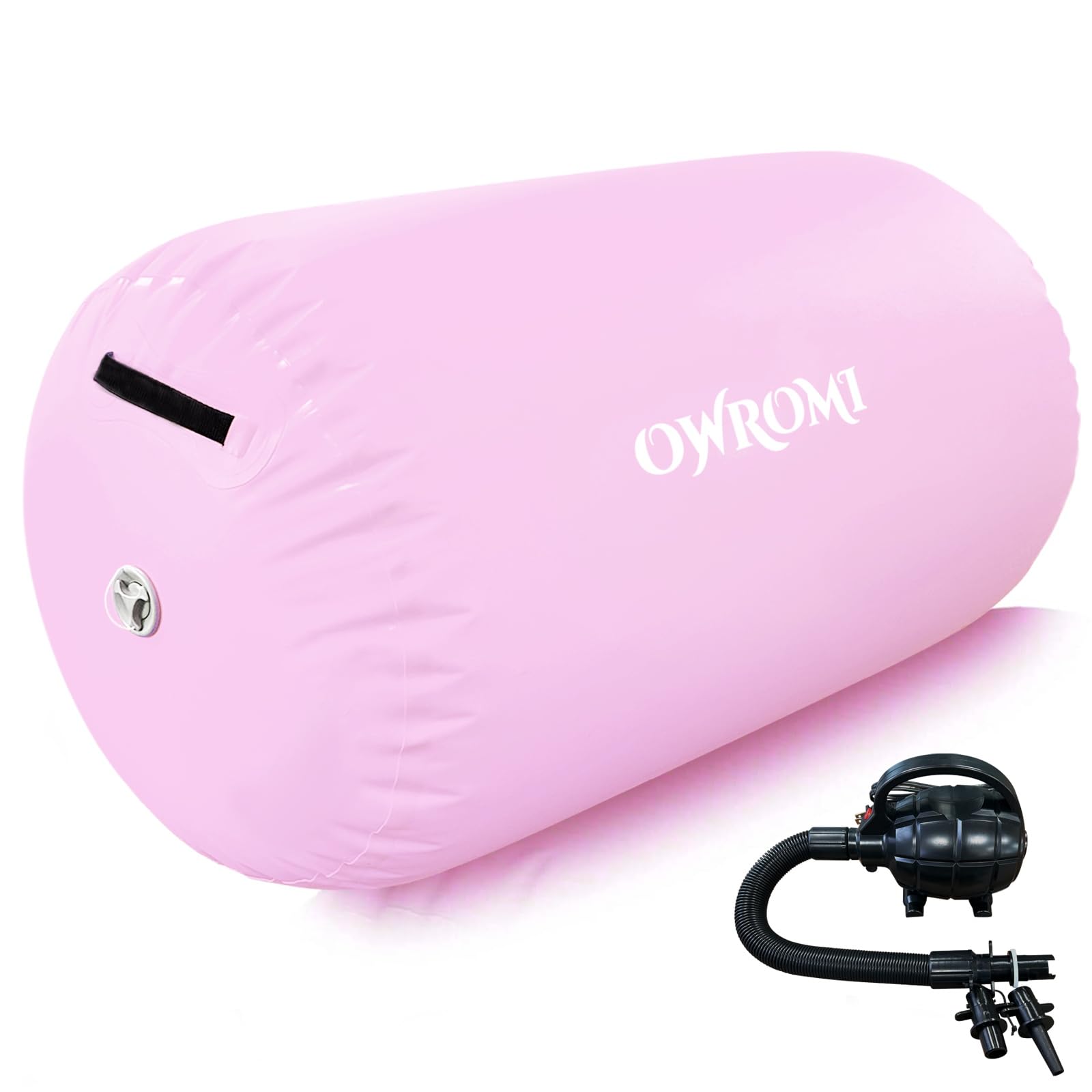 Inflatable Gymnastics Air Mat Tumble Track with Gymnastics Air Barrel - Inflatable Air Spot Tumbler Backbend Trainer Air Roller Tumbling Mat with Electric Pump (Light Pink, 24 * 39.4in)