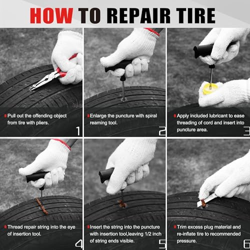 Image of AWELCRAFT 10-Piece Economical Tire Repair Kit - Flat Tire Plug Kit with T-Handle Tools, Storage Case - Fix Punctures Fast, - Ideal for Car, Truck, Motorcycle, ATV