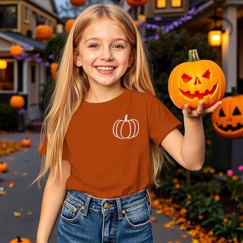 Kid Boys Girls Halloween Shirts Cute Embroidery Pumpkin T-Shirts Spooky Season Tees Outfits Short Sleeve Fall Tops2