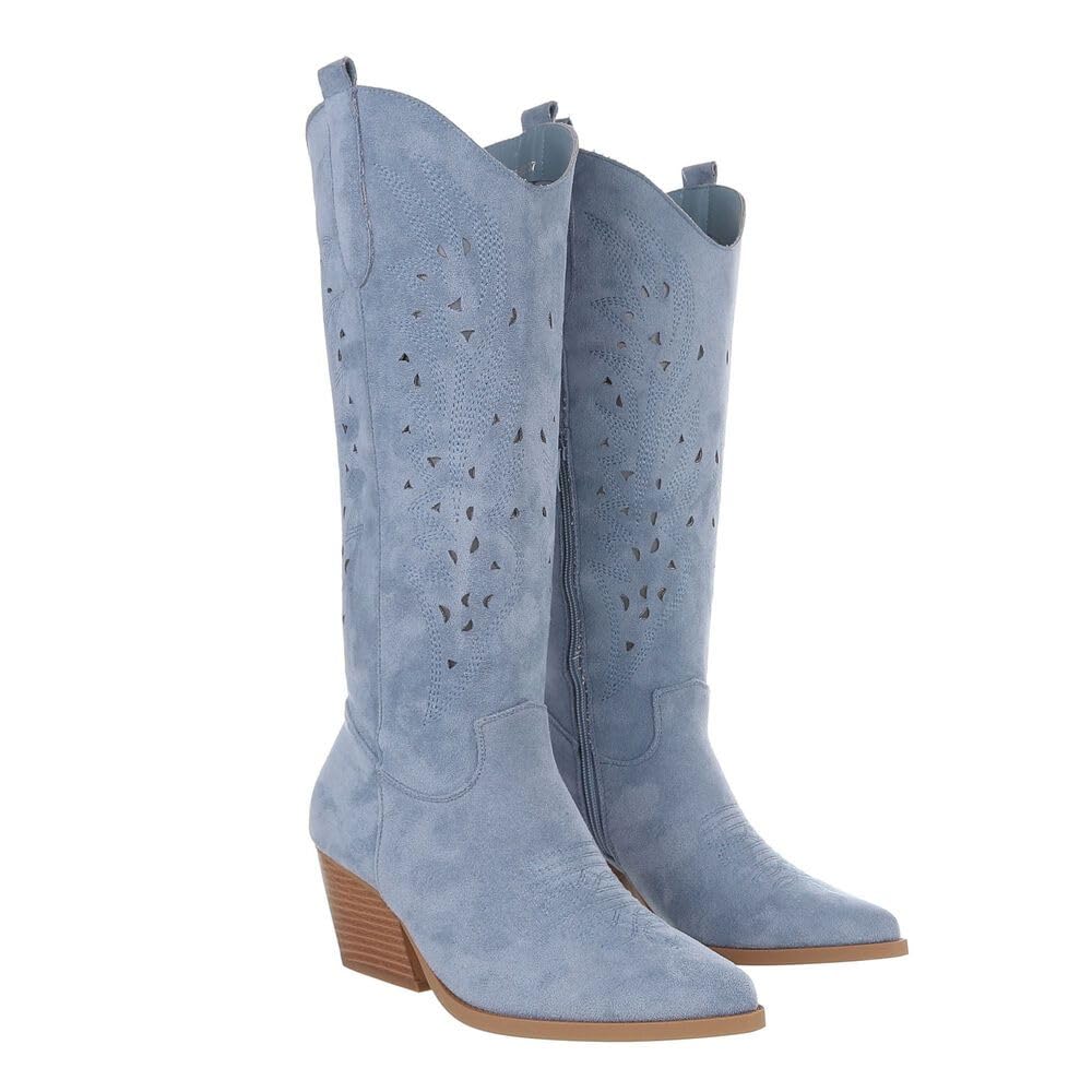 Ital Design Damen Stiefel mit Reißverschluss und Blockabsatz, spitze Form