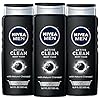 Nivea Men DEEP Active Clean Charcoal Body Wash, Cleansing Body Wash with Natural Charcoal, 3 Pack of 16.9 Fl Oz Bottles