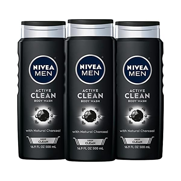Nivea Men DEEP Active Clean Charcoal Body Wash, Cleansing Body Wash with Natural Charcoal, 3 Pack of 16.9 Fl Oz Bottles