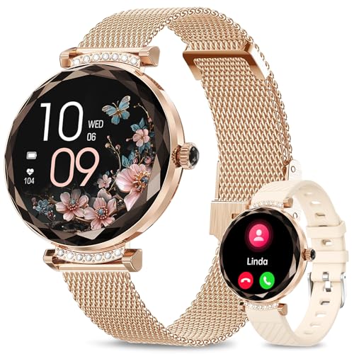 Smartwatch Chiamate 5.2 1.19 AMOLED logio Smart Watch con 2 Cinturini Cardiofrequenzimetro SpO2 Sonno IP68 Notifiche Messaggi 100+ modalità Sportive iOS Android donna bluetooth rosa oro