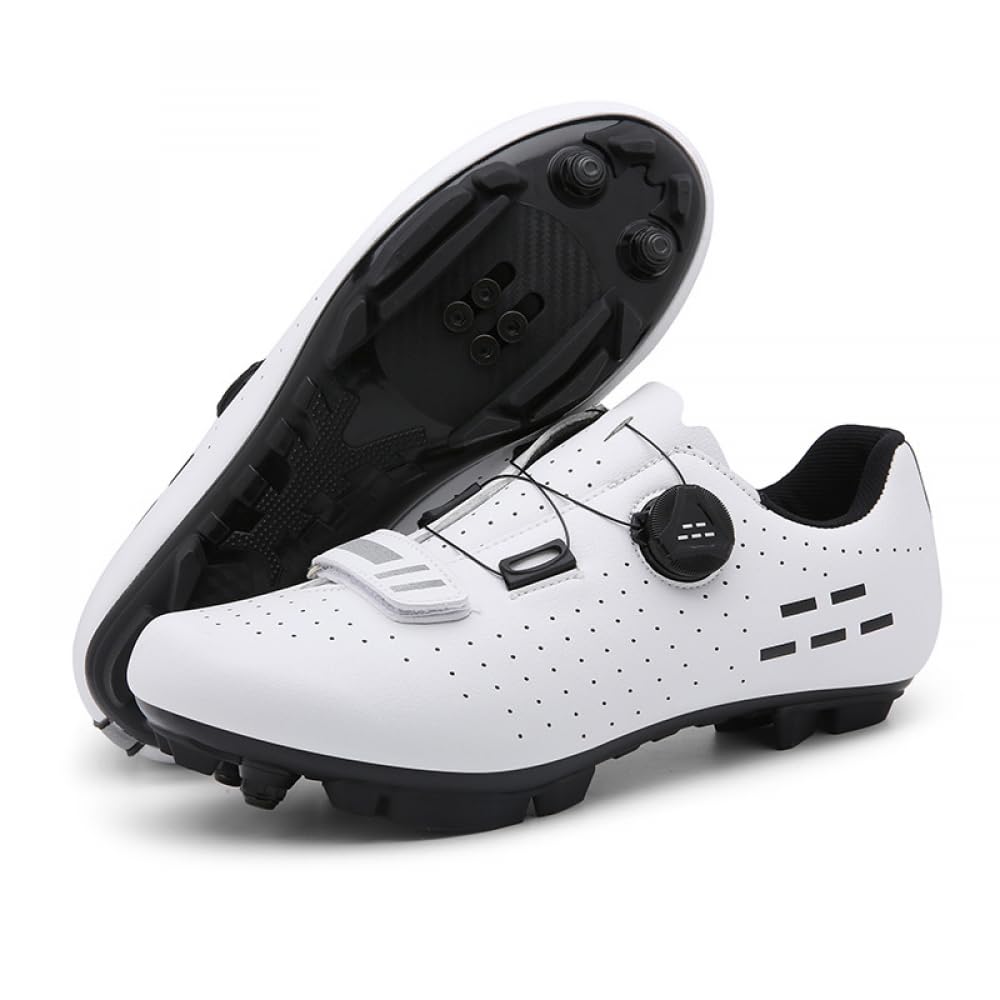 Buty rowerowe MTB, męskie, damskie, antypoślizgowe, oddychające, do rowerów górskich, uniseks, buty rowerowe, oddychające, do rowerów górskich, profesjonalne trampki, biały, 40 EU