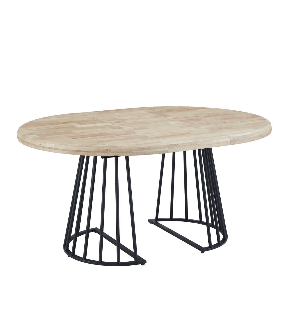 Home Heavenly® Mesa de Comedor Redonda Extensible Jail, Mesa Industrial con Tablero en Acabado Roble Natural y Estructura Metálica, 120 Extensible a hasta 200 cm de 4 a 10 comensales (Negra)
