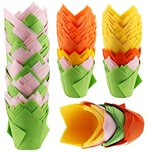 Tulpen Muffinförmchen Papier Cupcake Formen Papier Tulpenform Muffinform Papierförmchen für Backpapier Muffins DIY (200Stk) Cover