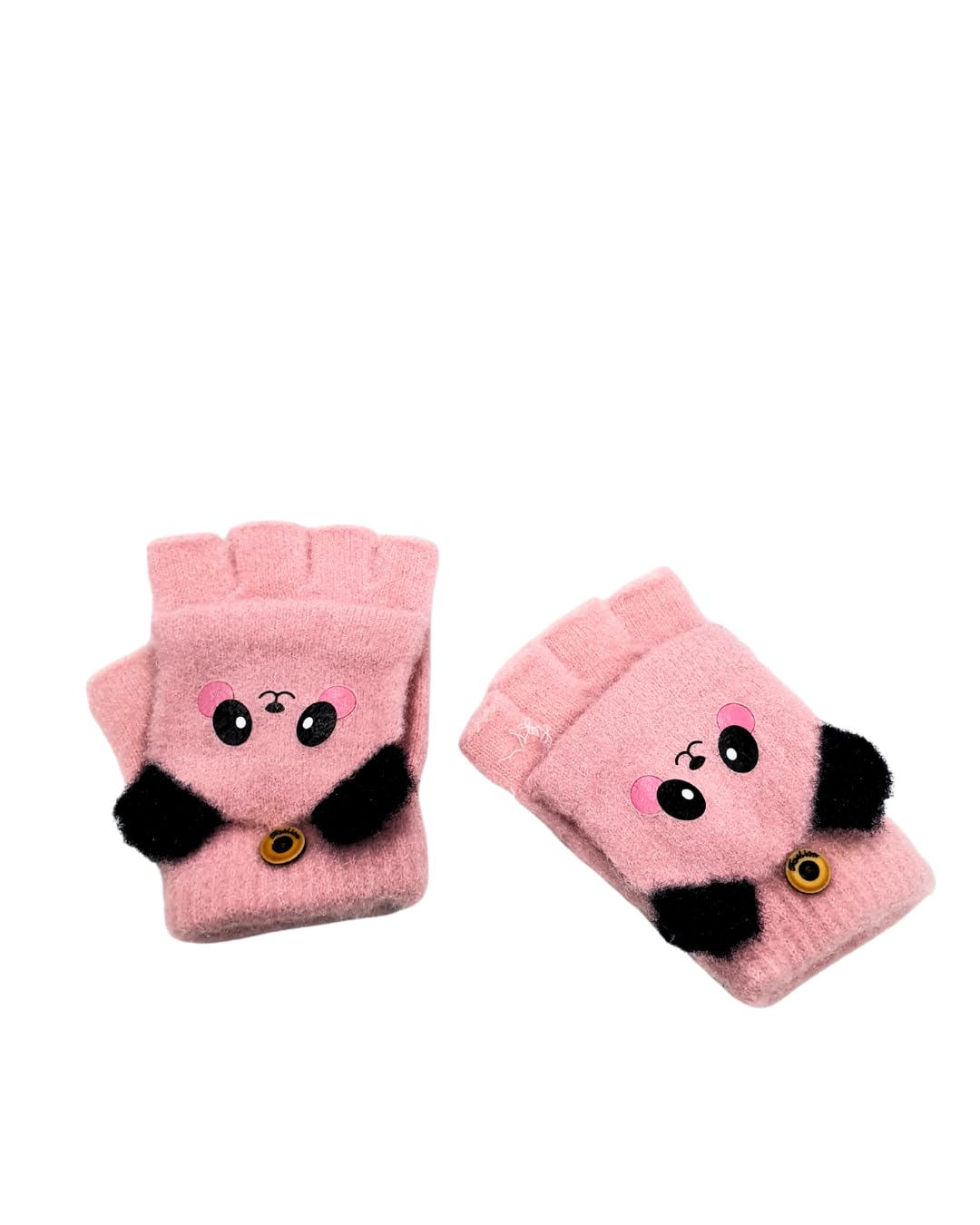 Cute Winter Fingerless Gloves, Pink Knit Half Gloves with Kawaii Animal Face Design, Warm Winter Accessories.-image-49