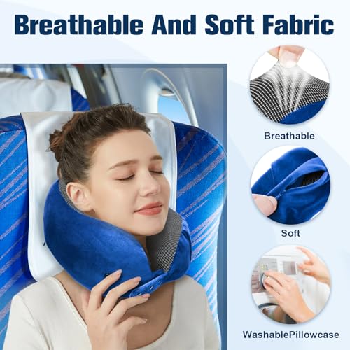 Image of Cirorld Neck Pillow for Traveling, Travel Pillows for Airplanes,100% Pure Memory Foam Travel Neck Pillow, Adjustable Flight Pillow, Portable Plane Accessories with Eye Mask, Earplugs, Carry Bag