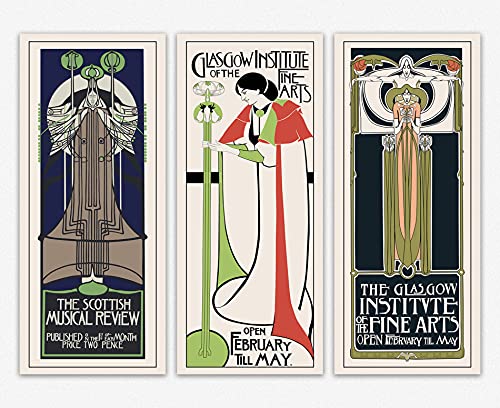 Affiches Charles Rennie Mackintosh triptyque mural de prestige 8 x 19 style écossais épuré