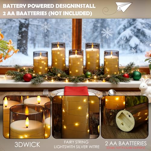 Image of kakoya Flameless LED Candles with Timer 12 Pc Flickering Flameless Candles for Romantic Ambiance and Home Decoration Stable Acrylic Shell,with Embedded Star String,Battery Operated Candles(Grey)