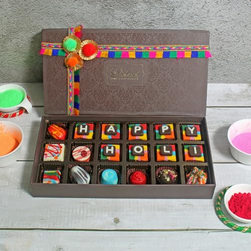 Image of Velvet Fine Chocolates Special Holi Box 18 Assorted Chocolates Holi Gift Pack for Kids, Family, Friends, Employees