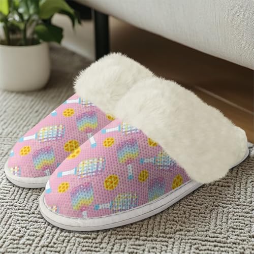 Howilath Ball Pattern Fuzzy Slippers for Women Warm Winter Home Slippers Novelty House Shoes with Fur Edges4