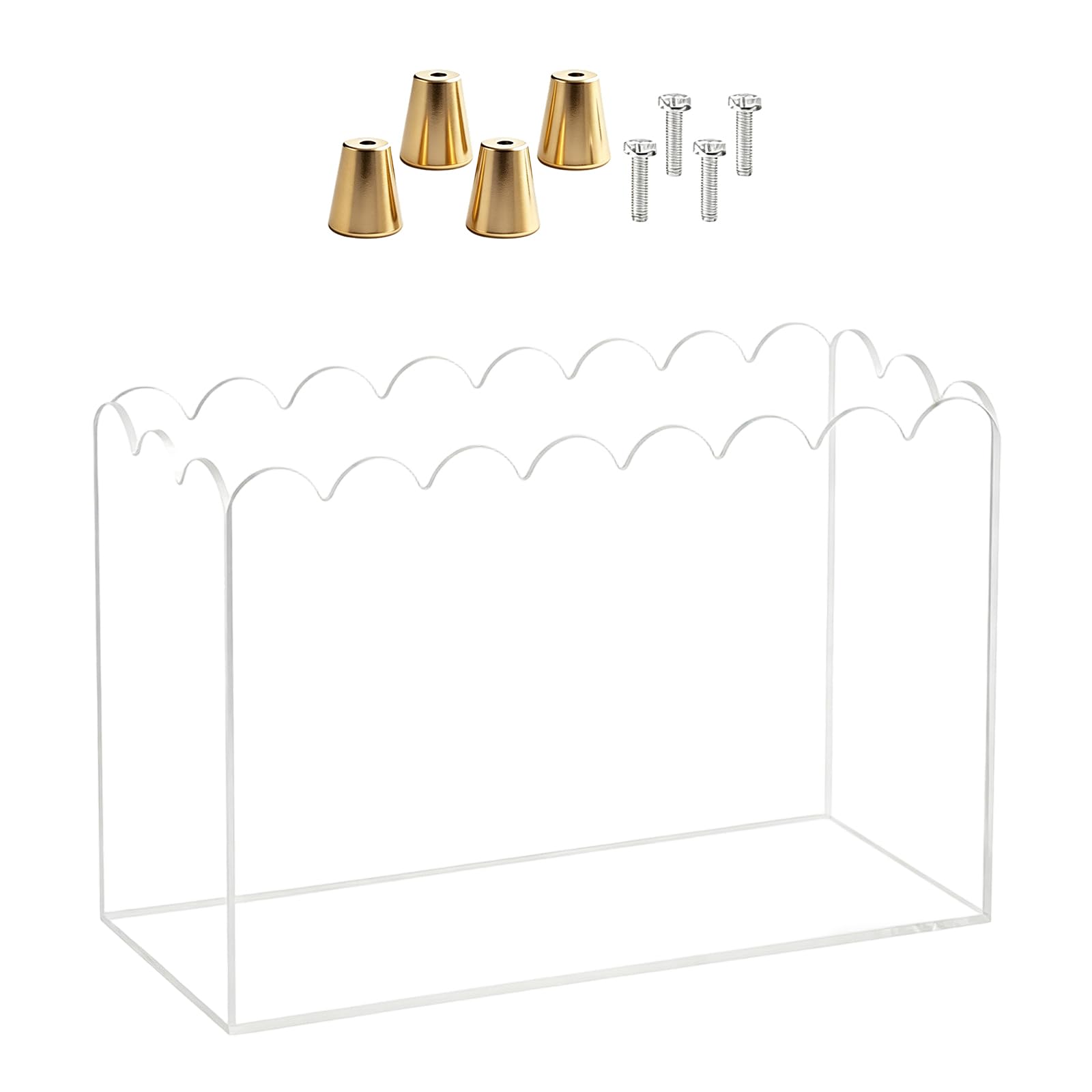 carotoe Space-Saving Acrylic Display Tray with Scalloped Edges Design and Gold Base for Collectibles Storage Standing Storage