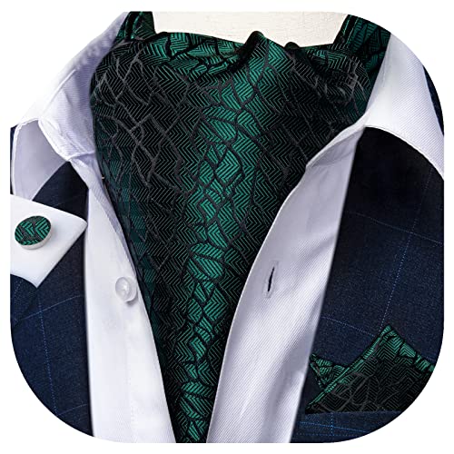Image of DiBanGu 3PCS Ascot Ties for Men Wedding Jacquard Woven Silk Ascot Cravat for Men Cravat Tie and Pocket Square Set