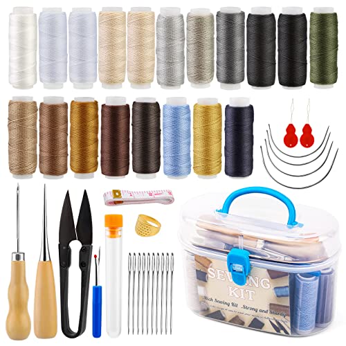 FTEVEN 43 Pieces Upholstery Repair Sewing Kit, Heavy Duty Sewing Kit with Leather Sewing Thread, Big Eye Sewing Needle, Sewing Awl for Furniture,Car, Sofa, Backpack, Shoe, Craft DIY