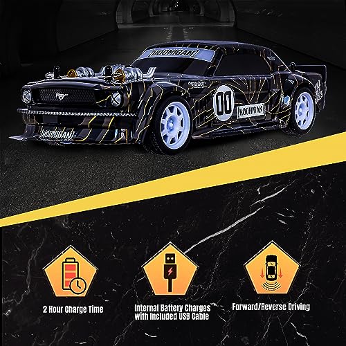 Image of Flybar Hoonigan Mustang Remote Control Car - Toy Cars, Drift RC Cars for Boys Age 8-12, 3.7V, 2.4GHz, 150ft Range, 1:16 Scale, 6mph Speed, Rechargeable Battery, Replica Design, Toys for Boys