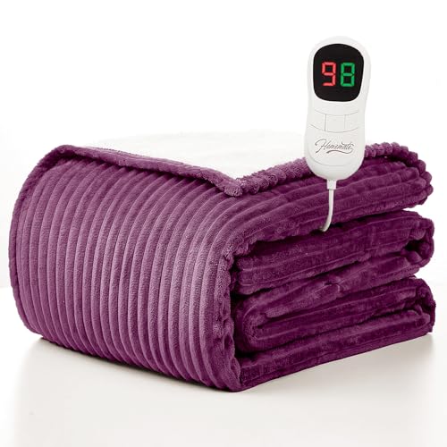 Image of Homemate Heated Blanket Electric Throw - 50 inchx60 inch Heating Blanket Throw 1 /2 /4 /6 /8 Hours Auto-Off 10 Heat Levels Over-Heat Protection Soft Flannel Sherpa ETL Certification