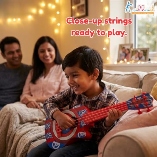 Image of Marvel Avenger Theme 4-String Guitar for Kids - Small Electric & Classical Style Toy Instrument for Beginners - Fun Educational Musical Toy|Birthday Gift for Boys & Girls Age 3+ - Red
