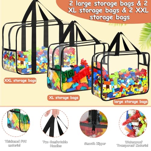 Image of 6 Packs Toy Storage Bags with Labels, Reusable Clear PVC Board Game Storage, Travel Waterproof Organizer Bags with Zipper Large Capacity (L, XL, XXL)
