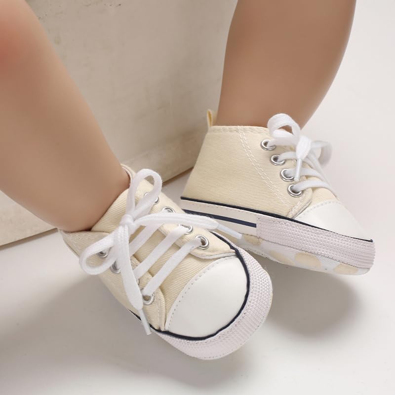 Image of Unisex Baby Girls Boys Canvas High-top Shoes, Newborn Infant Anti-Slip Soft Sole Frist Walking Breathable Sneakers
