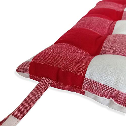 Image of Encasa XO Chair Cushions 40x40 cm with Ties 4 pcs - Buffalo Red Checks - Stripe Cotton Fabric, Rich Square Seat Cushions Micro-Fiber Filling, Large Size for Sitting, Sofa, Dining Table & Outdoor