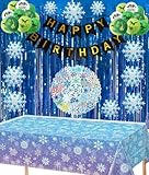 Snowflake Birthday Party Supplies for Girls,Snowflake Birthday Party Decorations Include Banner, Snowflake Balloons,Sticker,Cupcake,Tablecloth.