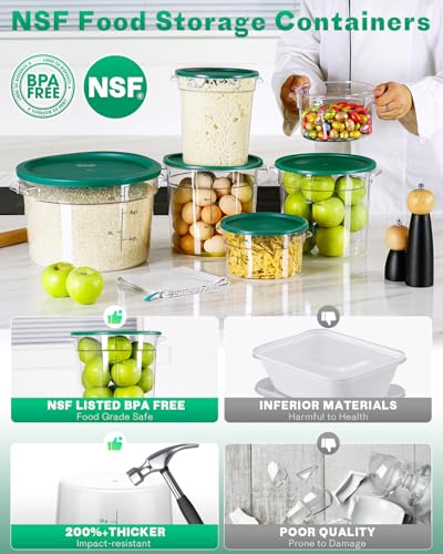 Image of 2QT&4QT 4PCS NSF Commercial Clear Food Storage Containers with Lids(GREEN)