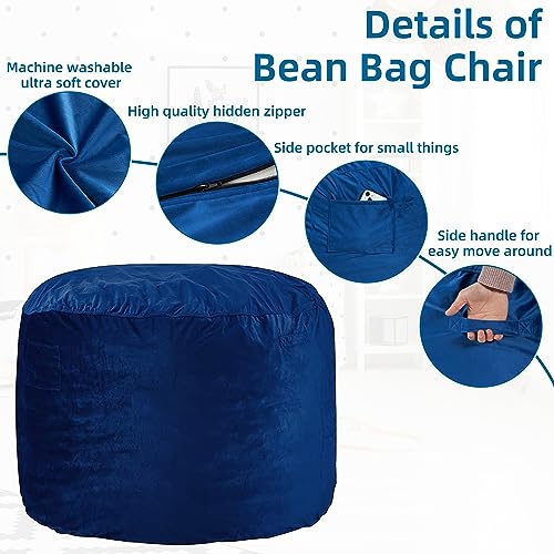HABUTWAY Bean Bag Chair: Giant 4' Memory Foam Furniture Bean Bag Chairs for Adults with Microfiber Cover 4Ft (Blue)