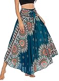 Eyanse Hippie Clothes - Blue Long Maxi Boho Skirt for Women, Summer Bohemian Skirts for Ladies, Festival Clothing - Teal Blue