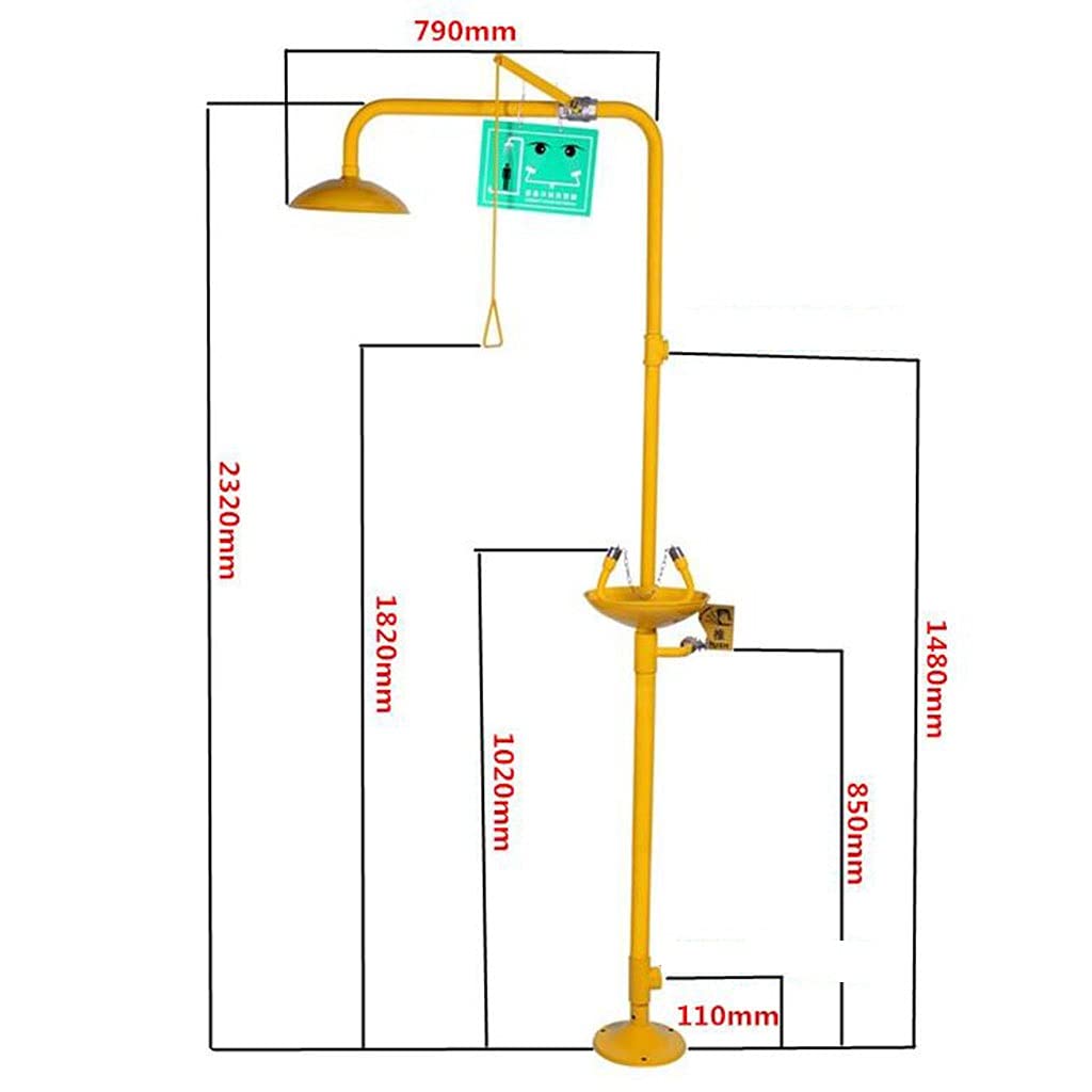 Sistema Combinado de Ducha de Seguridad y lavaojos con Revestimiento ABS Llamativo y Acero Inoxidable.