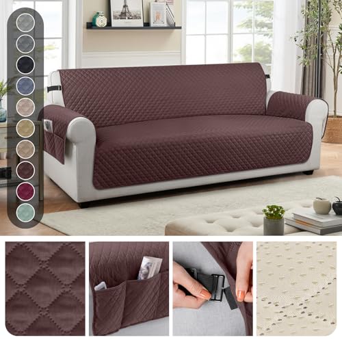 Image of TAOCOCO Sofa Protector 4 Seat Sofa Cover,Sofa Slipcovers with Storage Pockets,Anti Slip Couch Chair Covers,Washable Settee Cover for Pets(Chocolate)